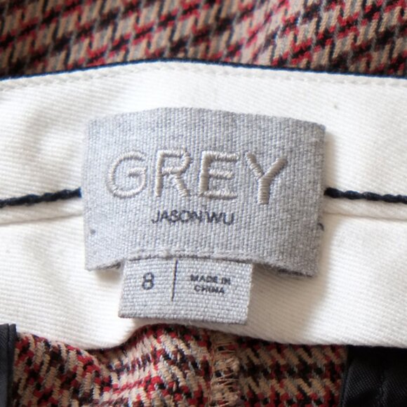 Grey Jason Wu red, black, grey houndstooth ankle grazer pants - Picture 8 of 9